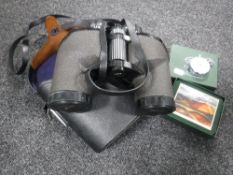 A Jean Pierre pocket watch together with a cased pair of Binoculars and boxed coasters set