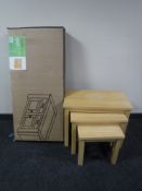 A nest of three pine tables and a boxed St Albans solid wood sideboard