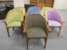 Seven wooden framed tub chairs