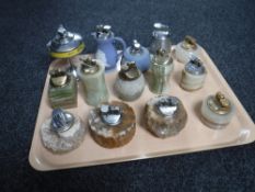 A tray of ten table lighters including Wedgwood and onyx examples