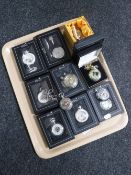 A tray of twelve contemporary pocket watches