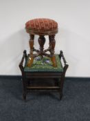 An Edwardian mahogany piano stool and a Victorian dressing table stool