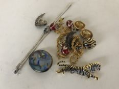 A sterling silver bracelet together with pair of Art Deco style earrings, costume jewellery etc.