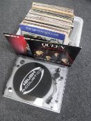 A Bush Acoustics turn table together with a box of LP's - Queen, Meatloaf etc.