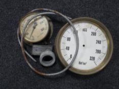 A box of two brass cased industrial pressure meters