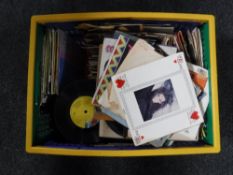 Four large boxes of singles and LP records - The Beatles, 60's, 70's 80's The Who, David Bowie,