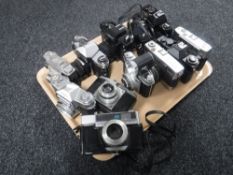 A tray of twelve vintage cameras including Zenti,