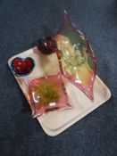 Four pieces of coloured Studio glass ware