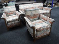 A walnut framed Art Deco three piece suite - recovered