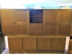 A pair of walnut double door low sideboards,