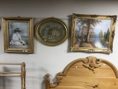 A gilt framed oil on canvas of a river signed Dixon,