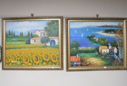 Two gilt framed oils on boards,