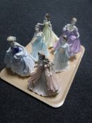 A tray of five Royal Doulton classics figures and a Coalport figure 