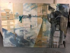 A Lionel Clayford : The River Tyne with Bridges Beyond, oil on canvas, 245cm x 165cm, signed,