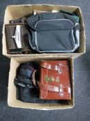 Two boxes of camera bags including a vintage Zeiss