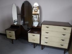 A teak sunk-centre dressing table with matching four drawer chest