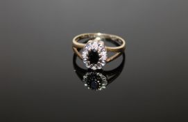 A 9ct gold sapphire and diamond ring,