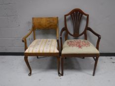 A mahogany shield back armchair,