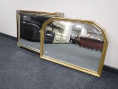 A shaped gilt framed over mantel mirror plus one further mirror