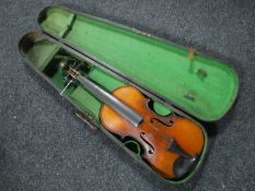 A late 19th century German violin in case CONDITION REPORT: 14