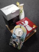 A boxed Glen Eagles Art Deco figure, a boxed RCR wildlife figure of an eagle, embossed vase,