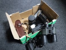 A box of Zenit EM camera with lens, Canon film camera,