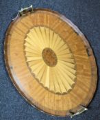 An inlaid mahogany twin-handled gallery tray