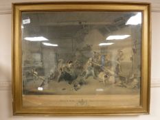 After David Wilkie : Blind-Man's Buff, engraving by Abraham Raimbach, 49 cm x 61 cm, framed.