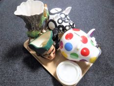 A tray containing a large Royal Doulton character jug Dick Turpin D6828,