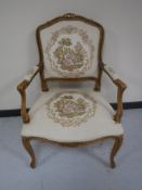 A French tapestry upholstered salon armchair