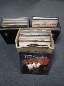 A box and two cases of LP records - The Rolling Stones, Bob Dylan, The Beatles, 80's,