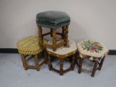Four hexagonal upholstered footstools