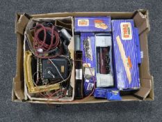 A box of vintage Hornby OO rolling stock,