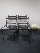 Four metal patio armchairs and a metal dressing table stool with cushion