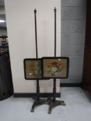 A pair of early Victorian rosewood tapestry pole screens