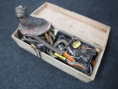 A joiner's tool box containing a large quantity of assorted hand tools,