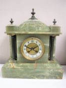 An early 20th century green onyx mantel clock by Street & Co.