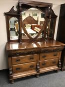 An Art Nouveau mahogany mirror backed sideboard, width 153 cm.