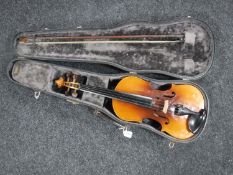 A 20th century violin and bow in hard case CONDITION REPORT: Back 14