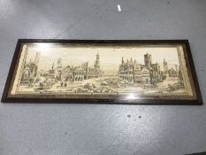An antique oak framed tapestry depicting Brussels