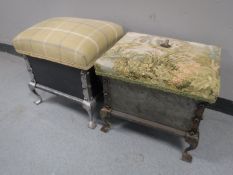 Two metal upholstered storage stools