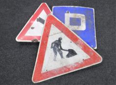 Three metal enamelled road signs