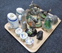 A tray of Lladro figure girl with pig, china pill boxes,
