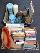 Two boxes of glass Buddha head, glass bowls, ornaments, candles,