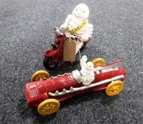 A cast iron Michelin racer and motorcycle