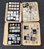 Four trays and two aluminium cases containing a large quantity of silver proof and other