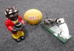 Three cast iron money boxes