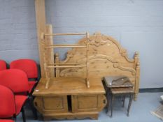 A pine 4'6 bed frame, audio stand,