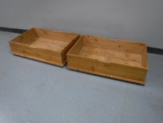 Two pine under bed storage drawers