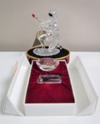 A boxed Swarovski Collector's Society figure - 2001 Masquerade Harlequin on stand with two plaques,